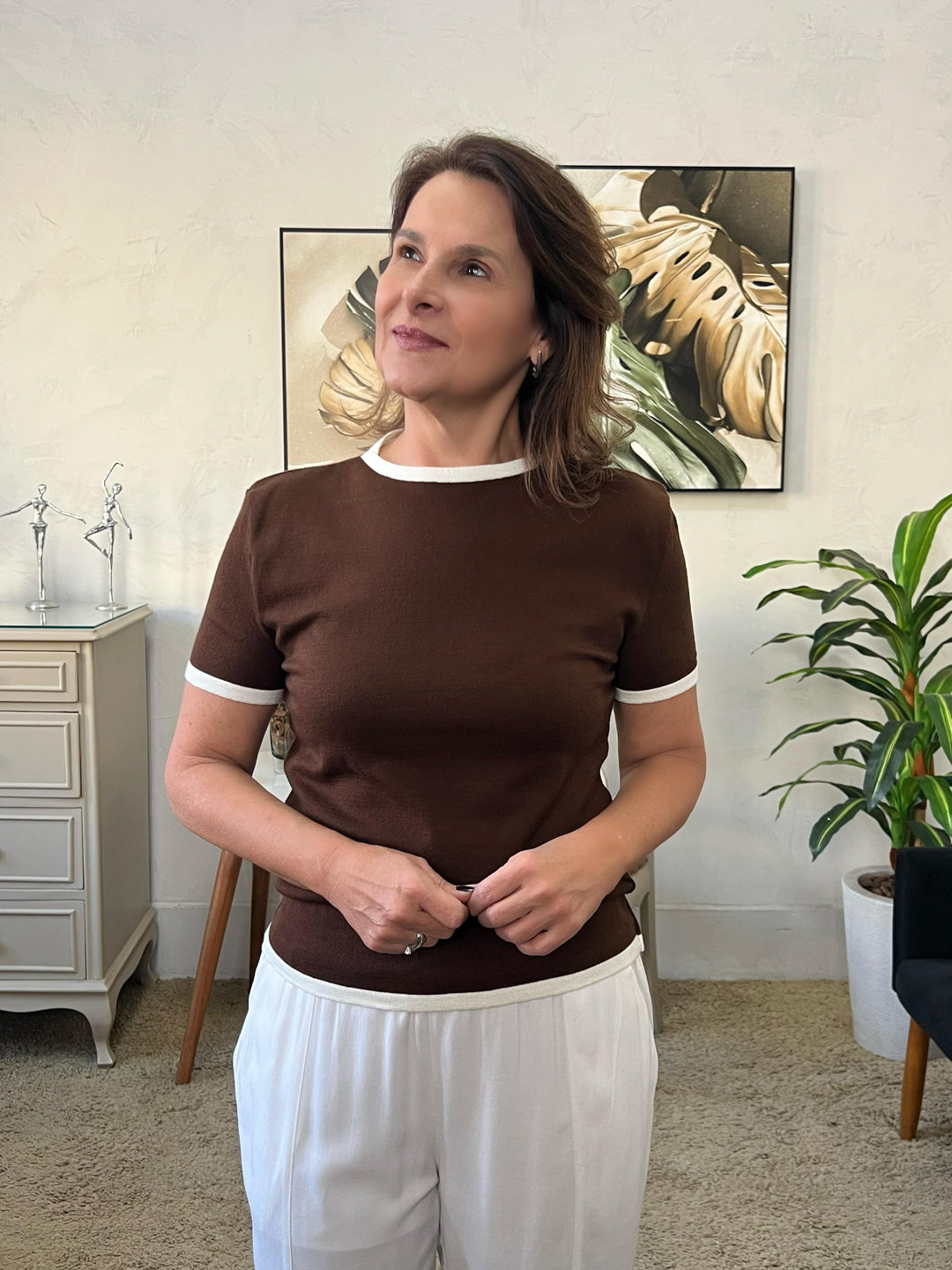 Tricot Aline Modal - Marrom / Off