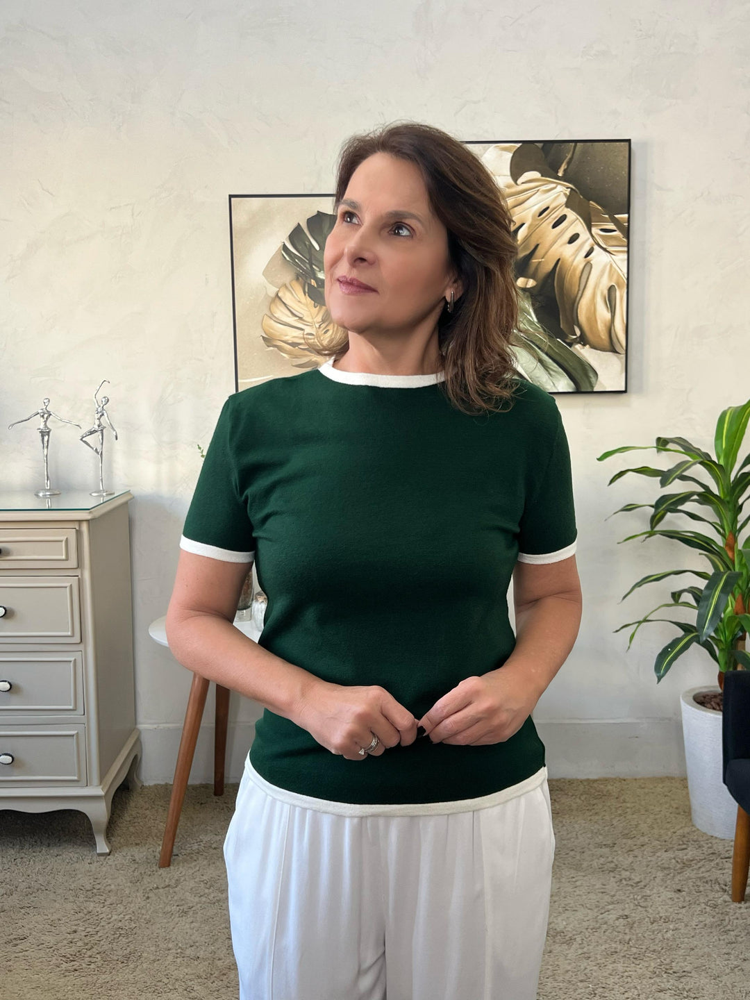 Tricot Aline Modal - Verde / Off