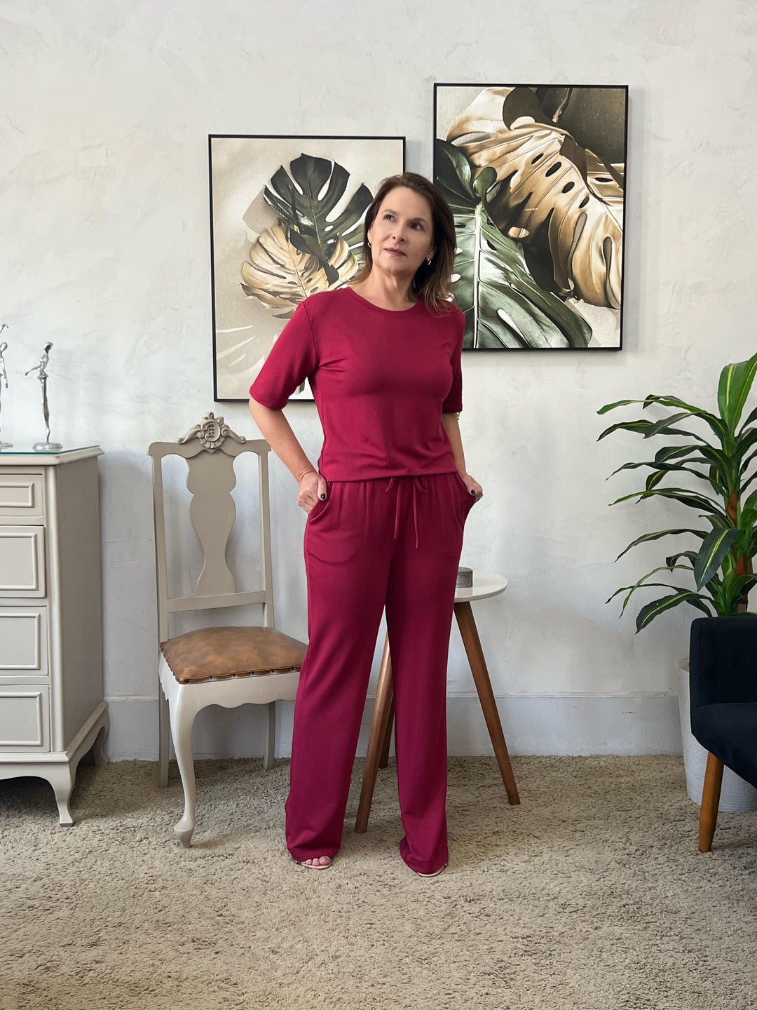 Conjunto Rosana Calça e Blusa em Moletinho - Cereja
