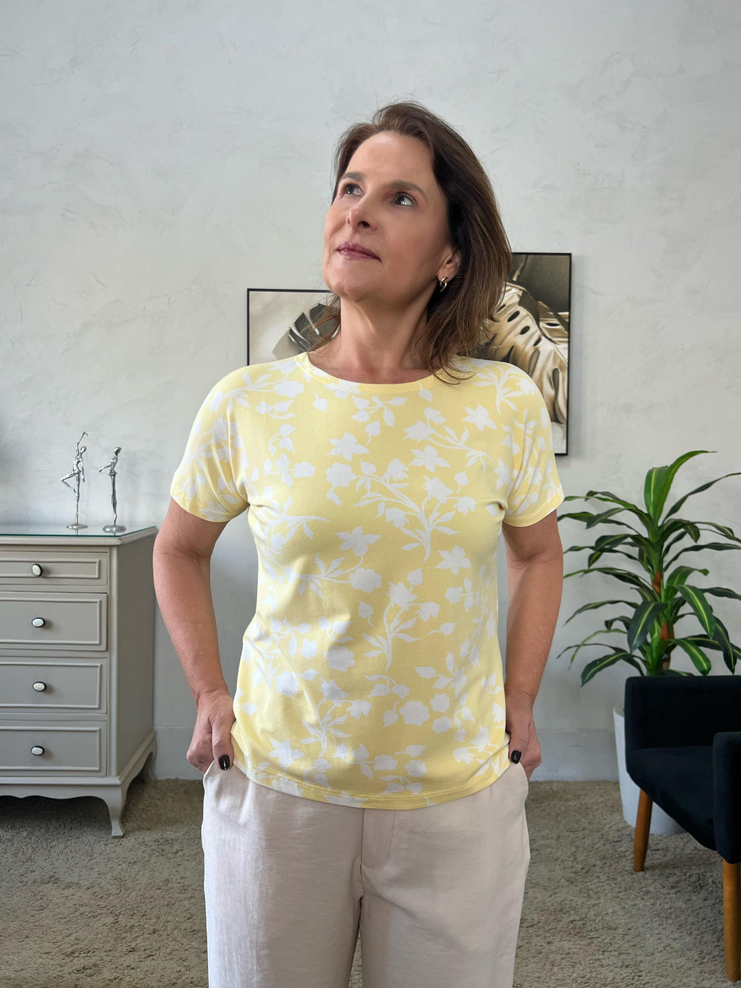 Tshirt Priscila Estampada - Amarela/Branco