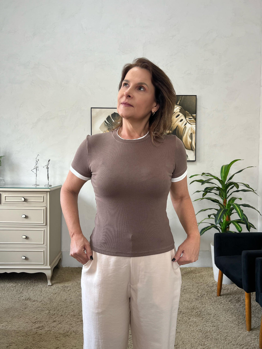 Tshirt Milena Canelada - Capuccino/Branca