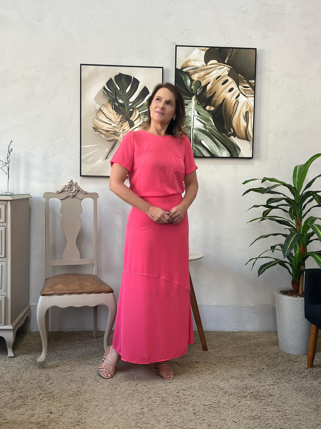 Conjunto de Saia Longa e Blusa Rosa - Jenifer