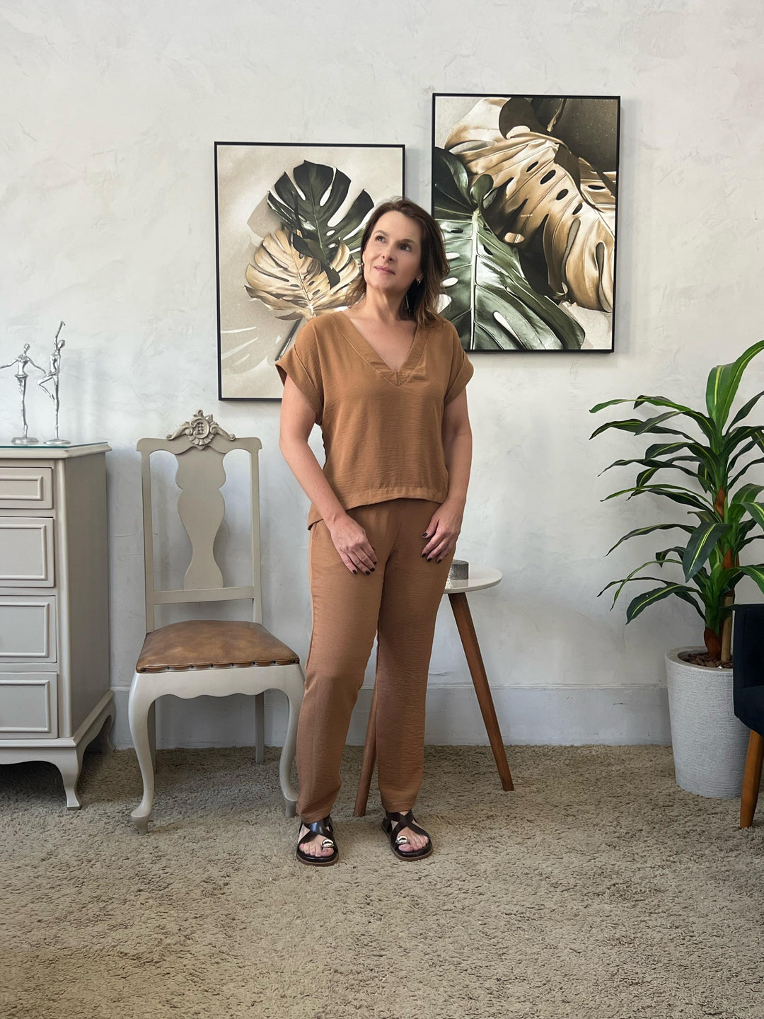 Conjunto em Linho Washed Caramelo - Renata