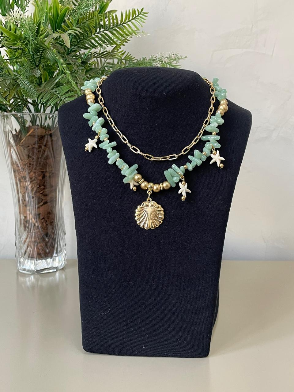Colar Ariel - Verde Água/Dourado