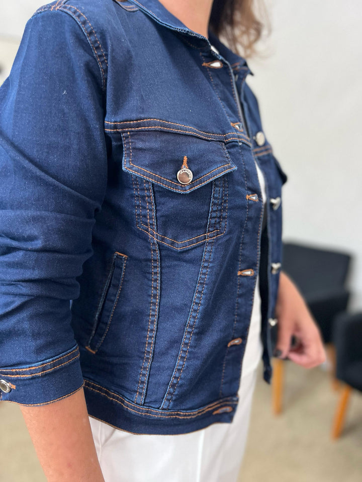 Jaqueta Jeans com Elastano Lavagem Escura -Jeane