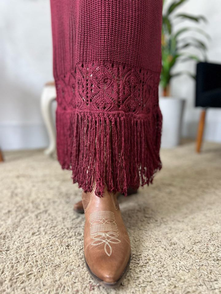 Vestido Midi Franjas Tricot Marsala - Elisa