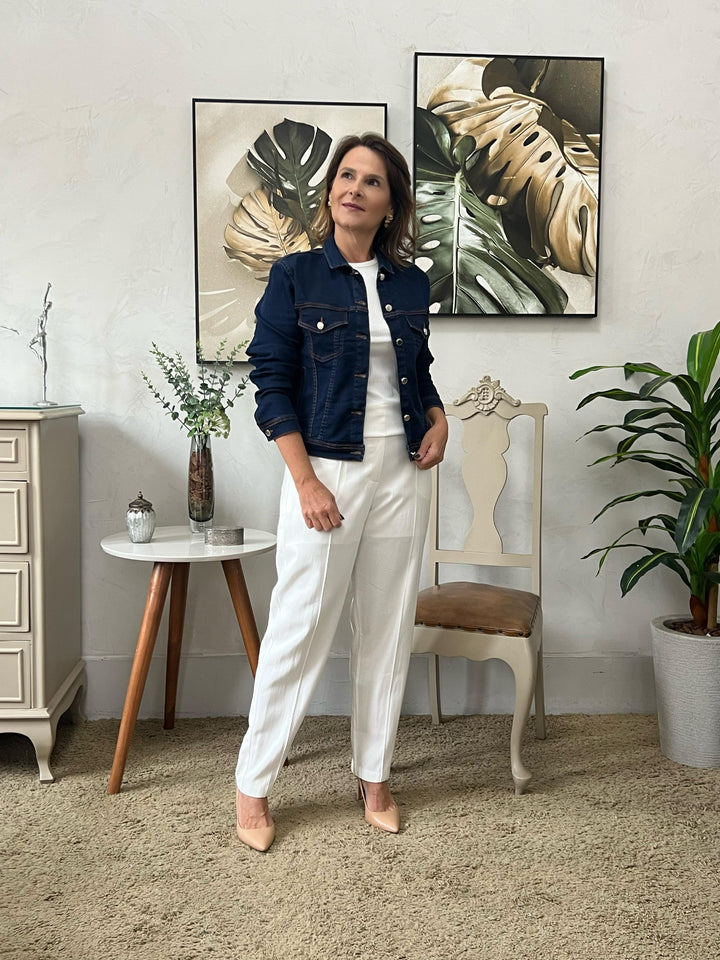 Jaqueta Jeans com Elastano Lavagem Escura -Jeane