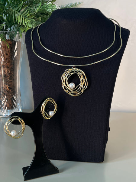 Conjunto Chocker Dourado Fosco e Perola - Clarice