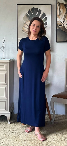 Vestido Midi Marinho Viscolycra - Maura