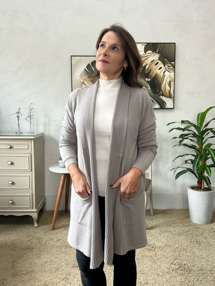 Cardigan Alongado Camel Manga Longa - Mirian