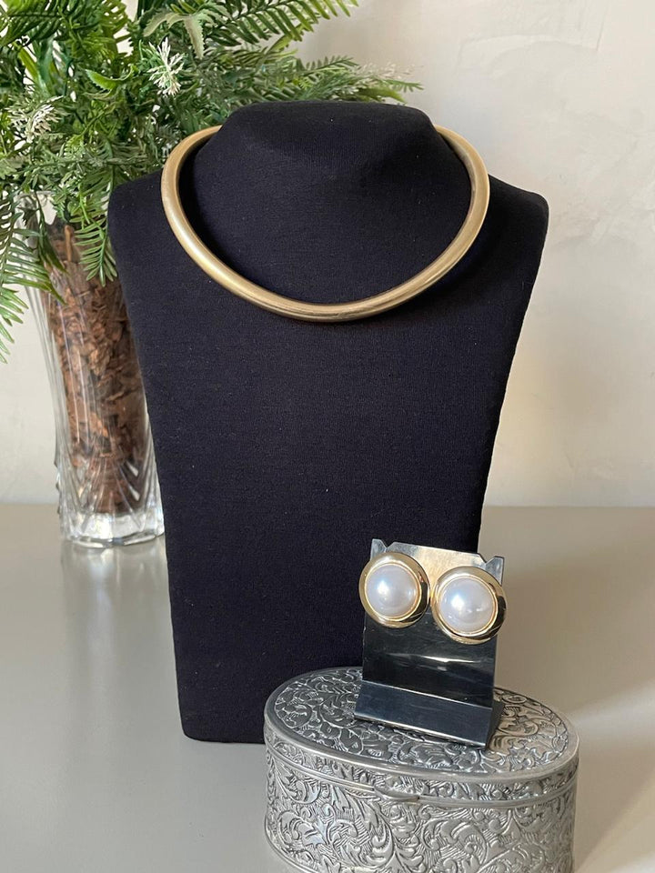 Conjunto Talita Chocker com Brinco Pérola - Dourado