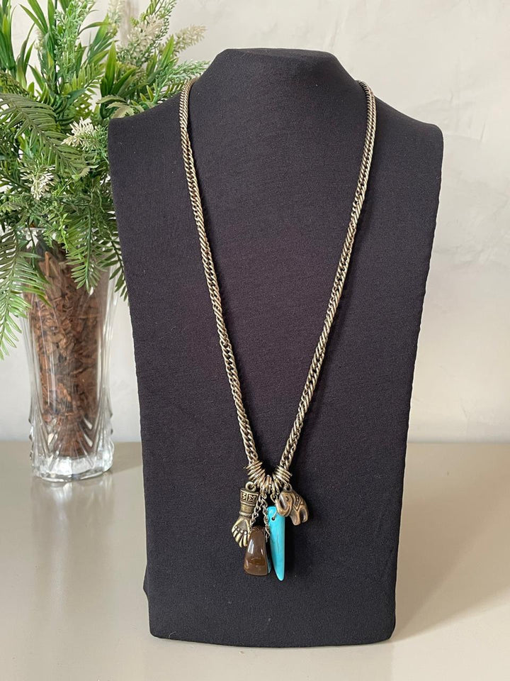Colar Ângela Longo com Pendentes - Ouro Envelhecido