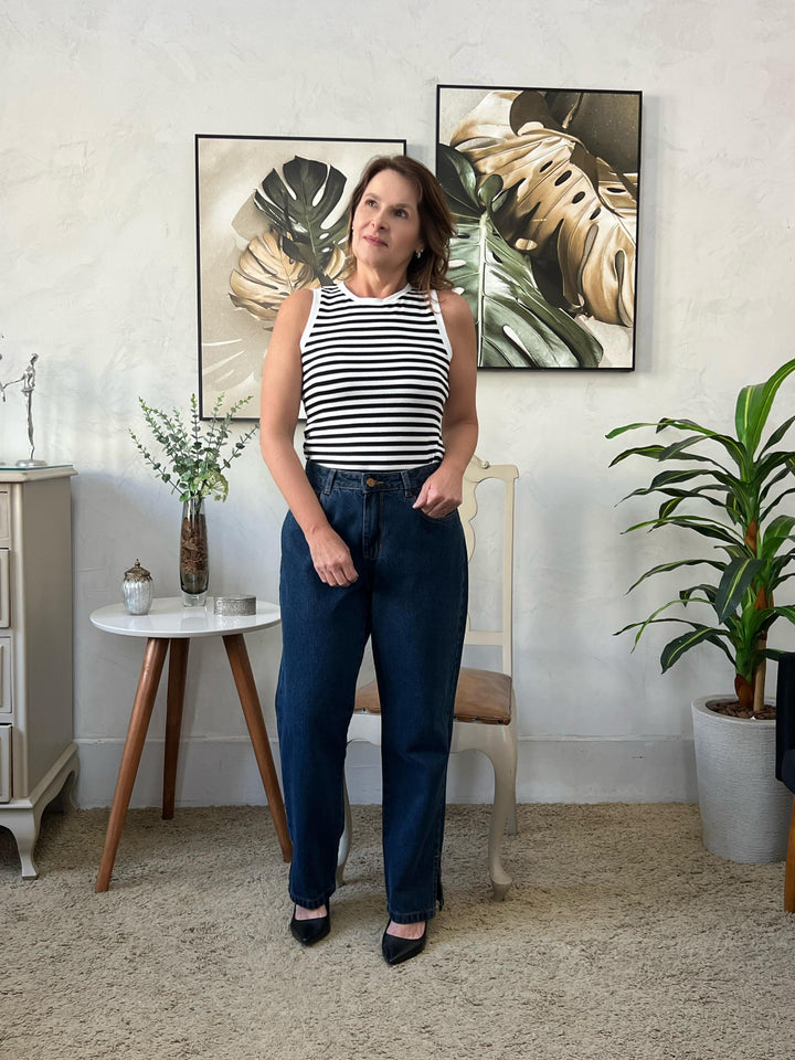 Calça Wide Loose Jeans Escuro - Lauane