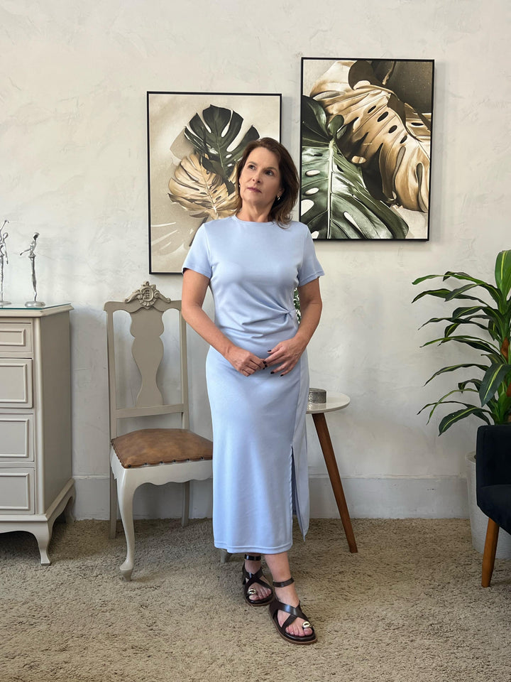 Vestido Beatriz Drapeado  - Azul