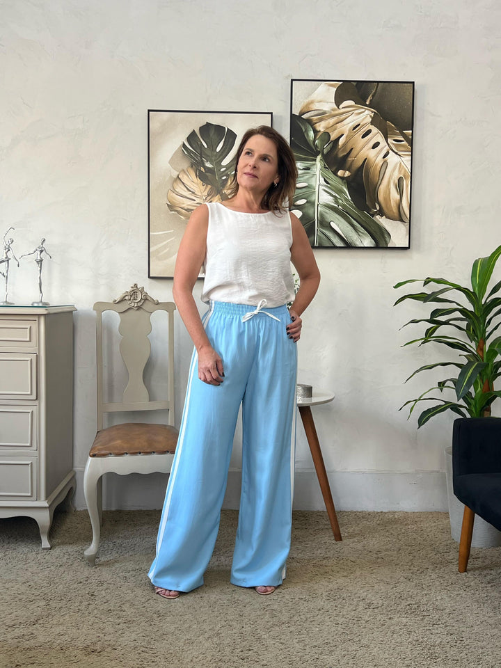 Calça Silvana com Listras Laterais - Azul
