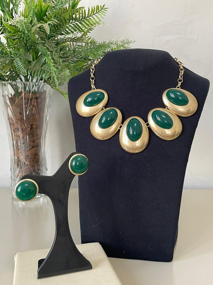 Conjunto Adriane Colar e Brinco - Verde/Dourado