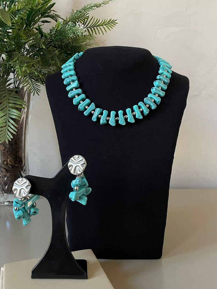 Conjunto Serena Colar e Brinco - Turquesa/Prata
