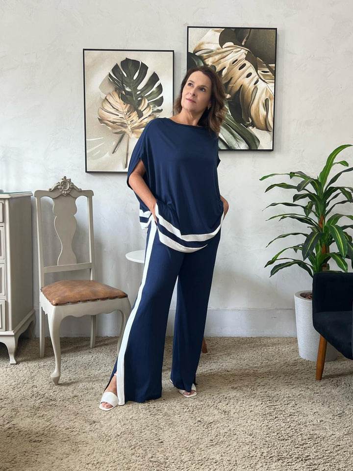 Conjunto Suzana Blusa Túnica e Calça Pantalona - Marinho