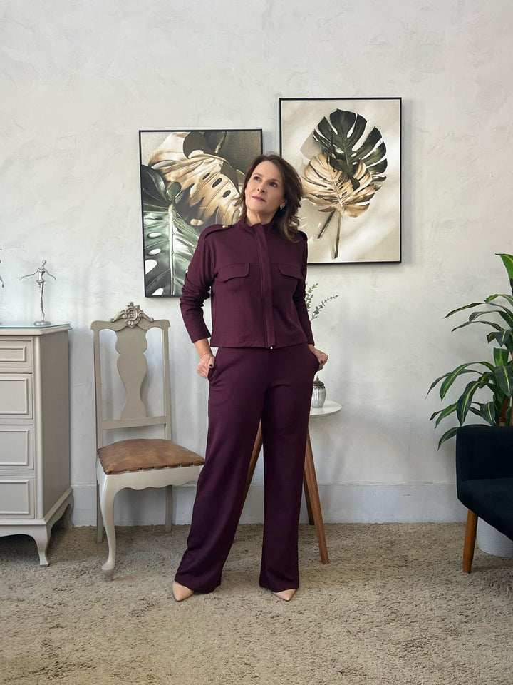 Conjunto Jucilene Jaqueta e Calça Wed Leg - Marsala