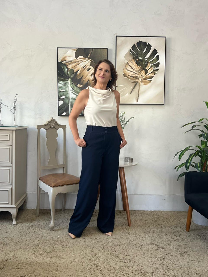 Calça Tereza Reta com Bolso - Marinho