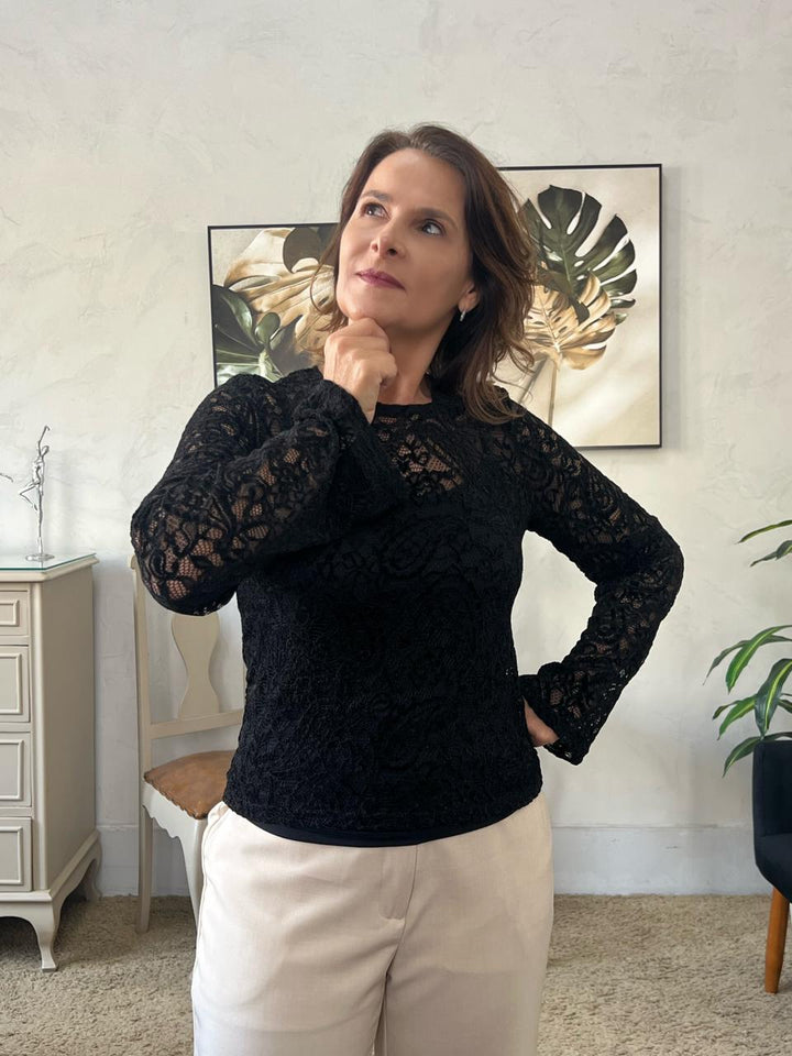 Blusa Raquel Renda - Preta