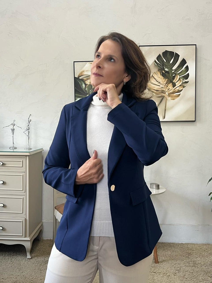 Blazer Cristina Alfaiataria Lapela - Marinho
