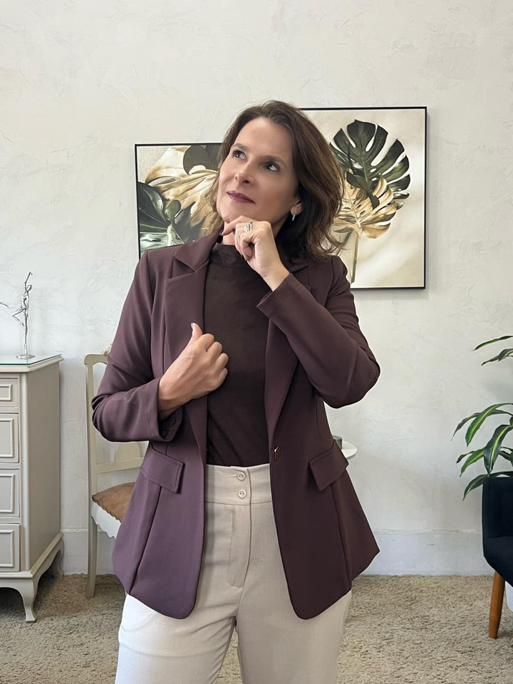 Blazer Cristina Alfaiataria Lapela - Marrom