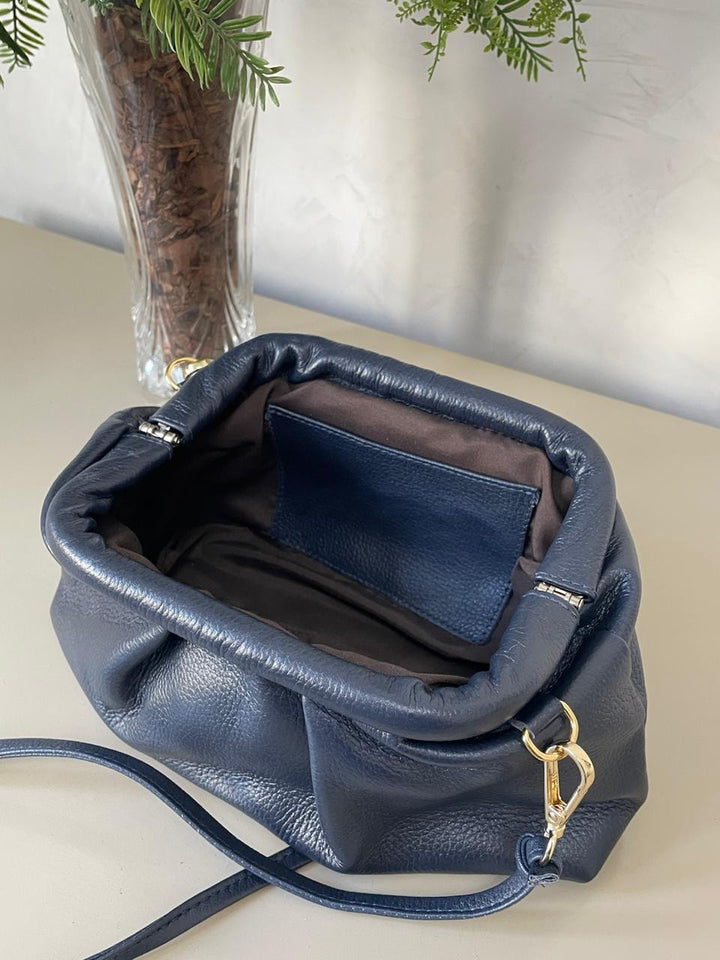 Bolsa Iara em Couro - Azul Marinho