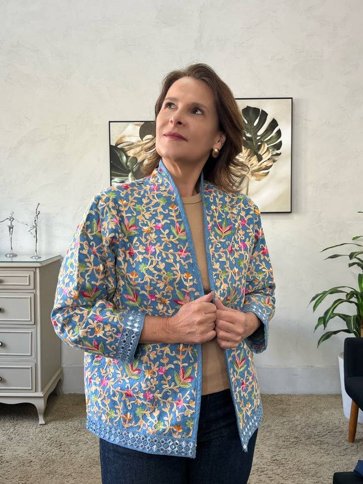 Jaqueta Salete - Azul Jeans Bordada