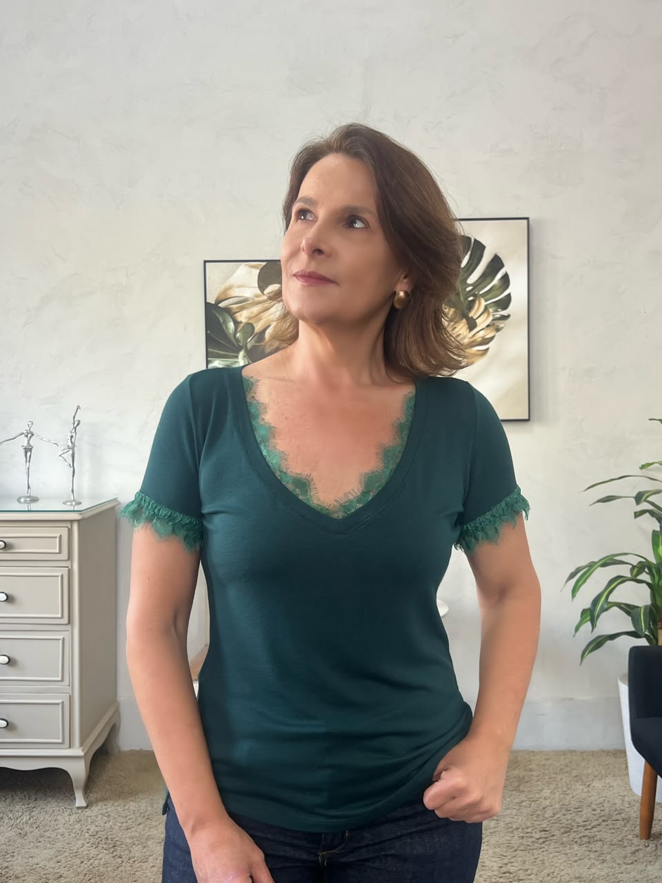 Tshirt Sara Básica - Renda Verde