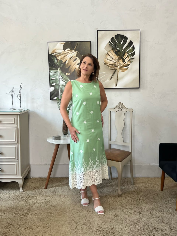 Vestido Azaléia - Bordado Verde Menta