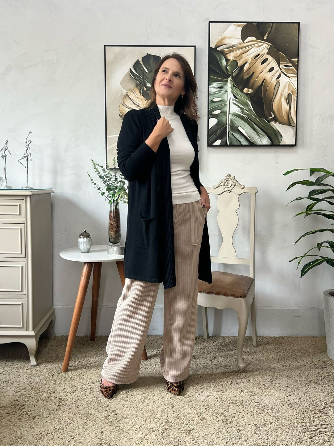 Cardigan Alongado Preto Manga Longa - Mirian