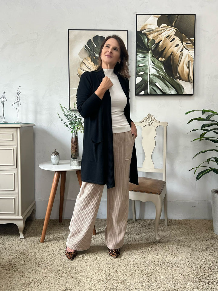 Cardigan Alongado Preto Manga Longa - Mirian