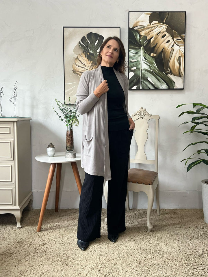 Cardigan Alongado Camel Manga Longa - Mirian