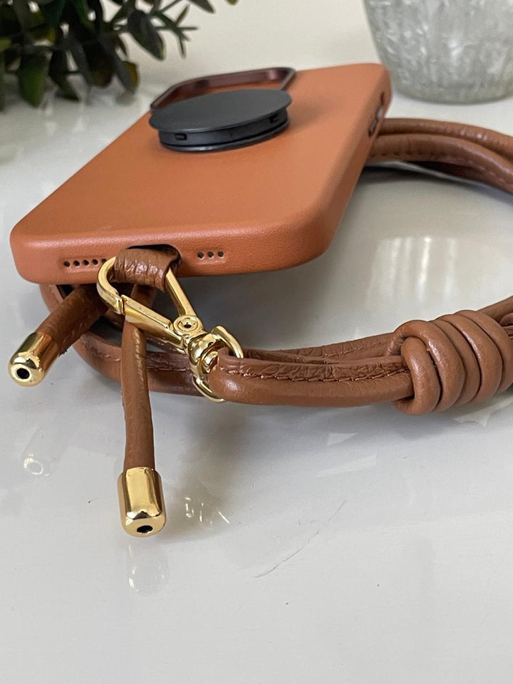 Acessório para Celular em Couro - Caramelo
