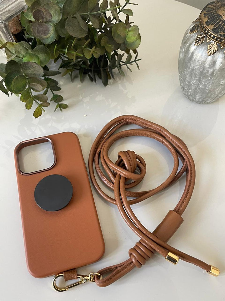 Acessório para Celular em Couro - Caramelo