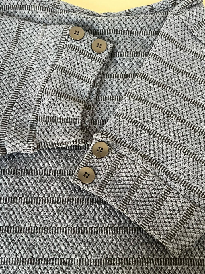 Vestido Midi Manga Curta Malha Jacquard Azul Marinho - Telma