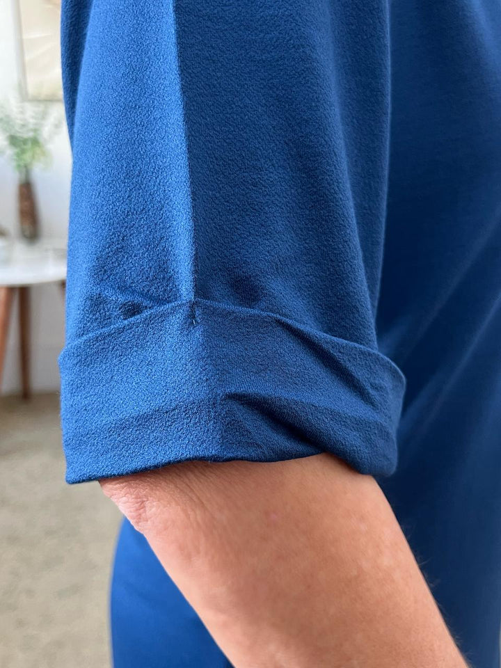Vestido Longo Manga Curta Azul Marinho - Tamiris