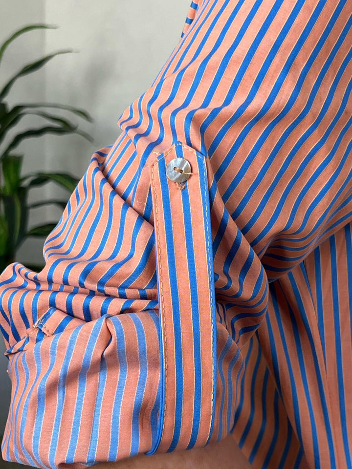 Vestido Chemise Raquel Listrado - Laranja