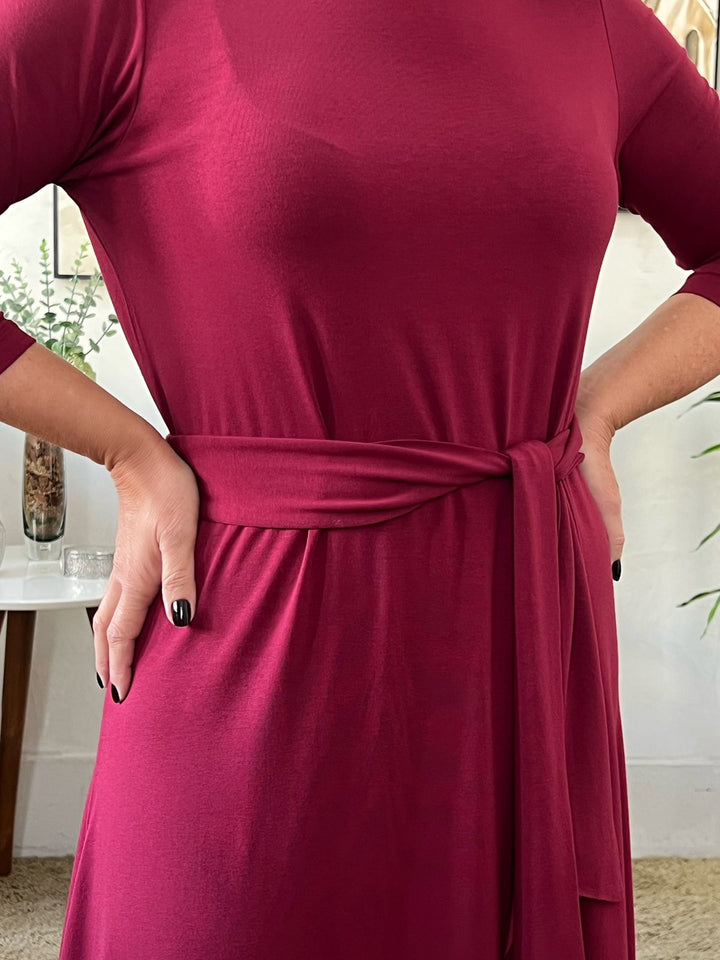 Vestido Midi Manga 7/8 Marsala - Celina