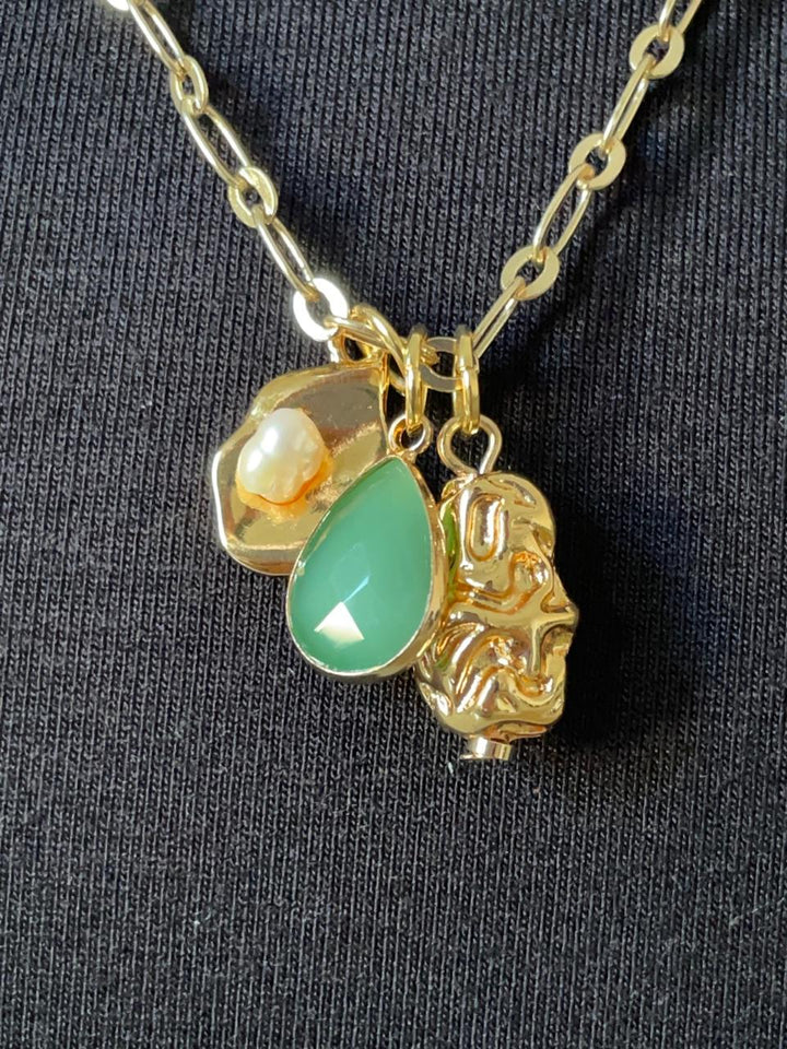 Colar Flora Miçangas 2 Correntes - Dourado