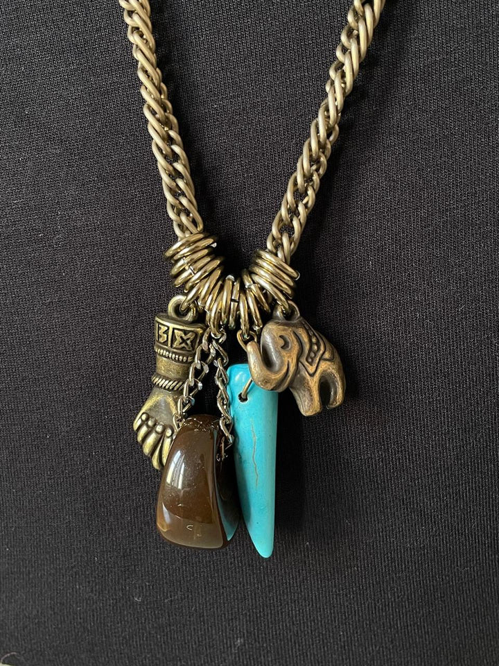 Colar Ângela Longo com Pendentes - Ouro Envelhecido