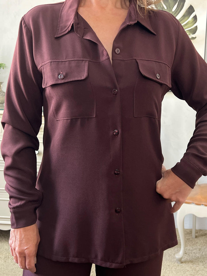 Conjunto Camisa Manga Longa e Calça Reta Vinho - Taiane