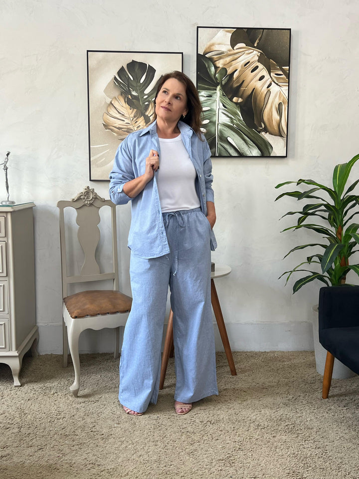 Calça Daniela Wide com Elástico - Azul Celeste