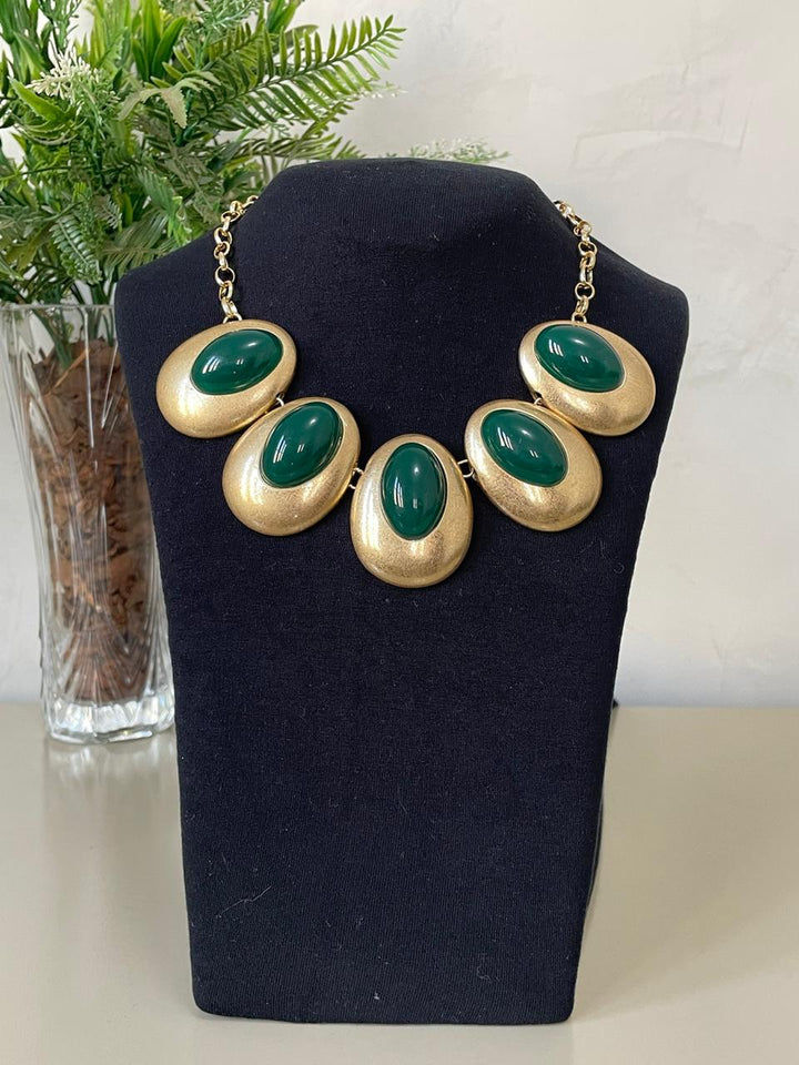 Conjunto Adriane Colar e Brinco - Verde/Dourado