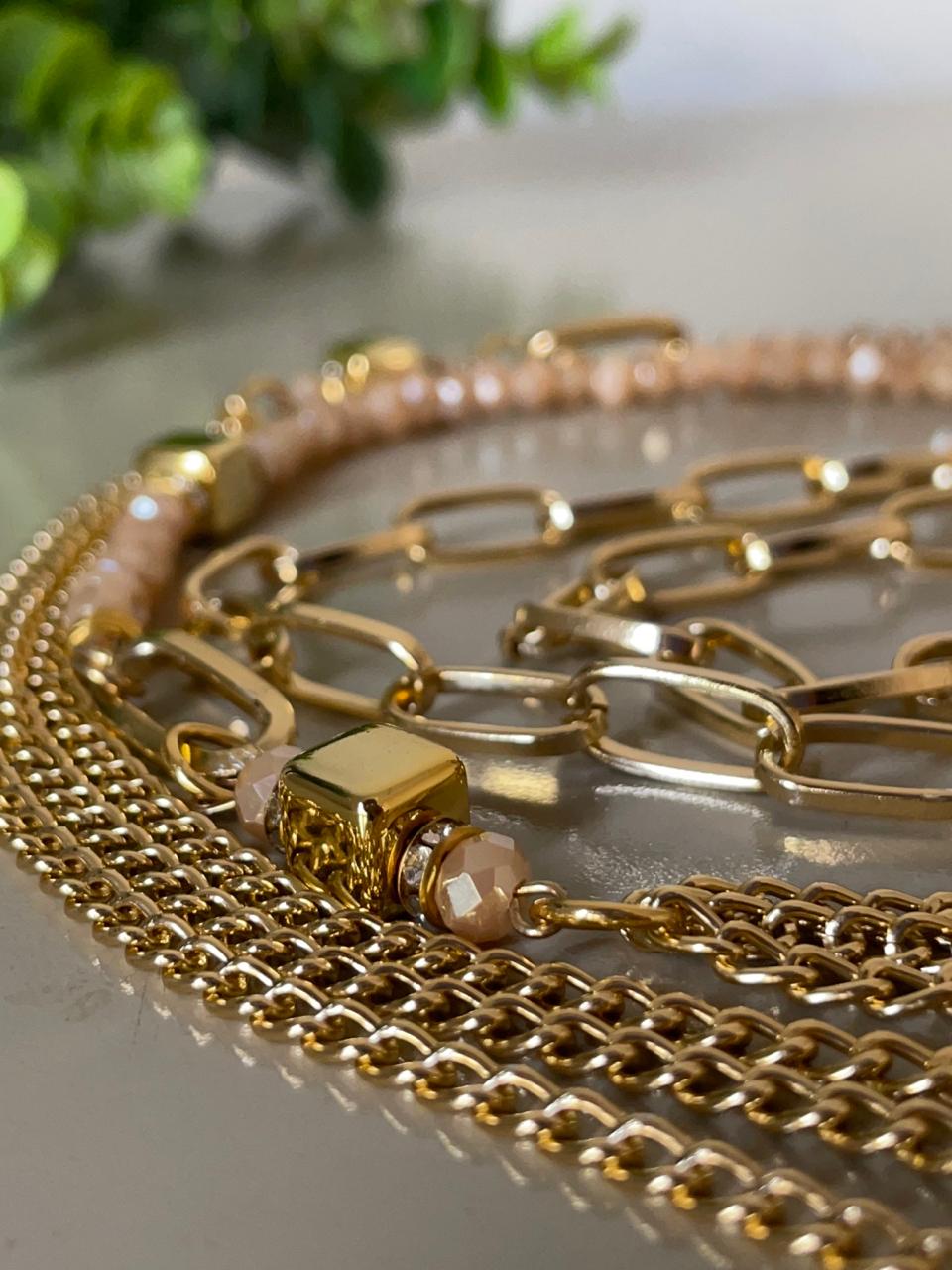 Colar Lara Cristais - Dourado