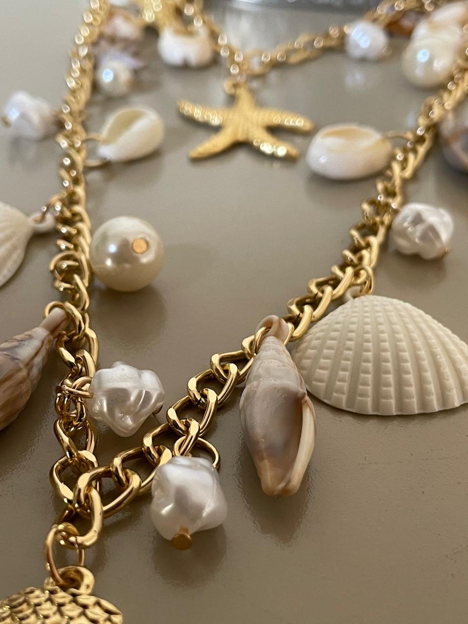 Colar Cora Conchas Duplo - Dourado