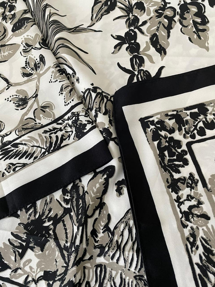 Lenço Simone Acetinado Estampado - Branco/Preto