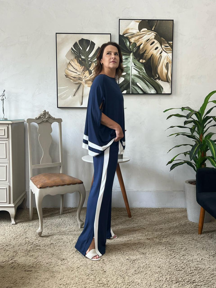 Conjunto Suzana Blusa Túnica e Calça Pantalona - Marinho