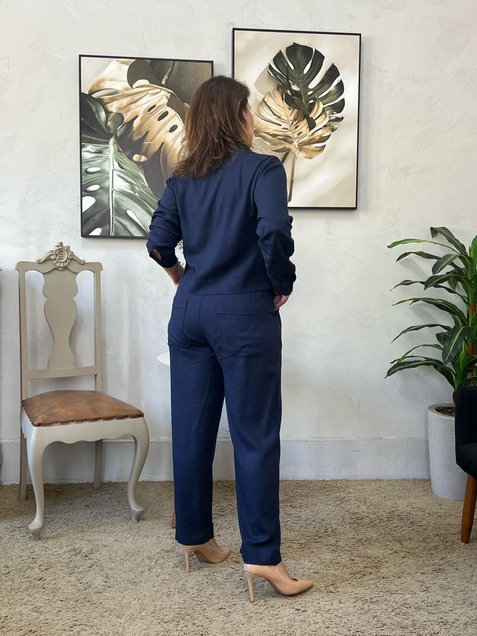 Calça  Bianca em Viscolinho - Marinho